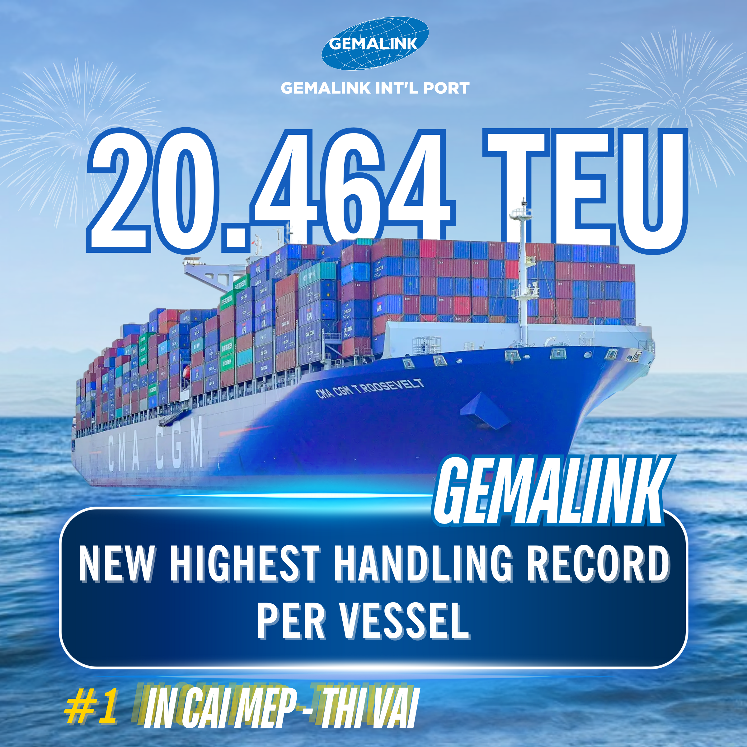 GEMALINK ĐẠT KỶ LỤC KHAI THÁC TÀU CMA CGM T.ROOSEVELT VỚI SẢN LƯỢNG KHỦNG NHẤT KHU VỰC CÁI MÉP THỊ VẢI